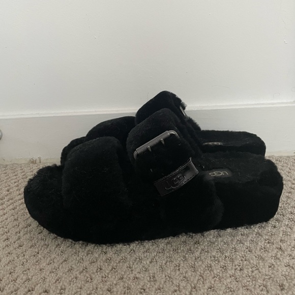 UGG Double Strap Plush Platform Slippers Size 7 - Picture 2 of 8